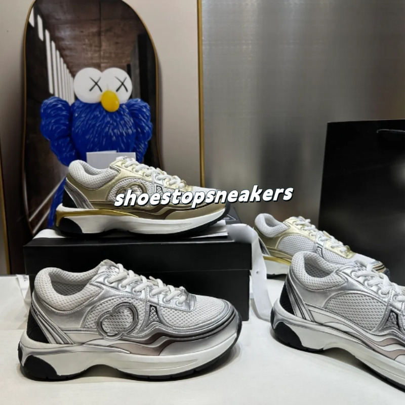 Designer sneakers for women trainers casual shoes leather letter overlays fashion luxury platform sneaker ladies shoes white silver