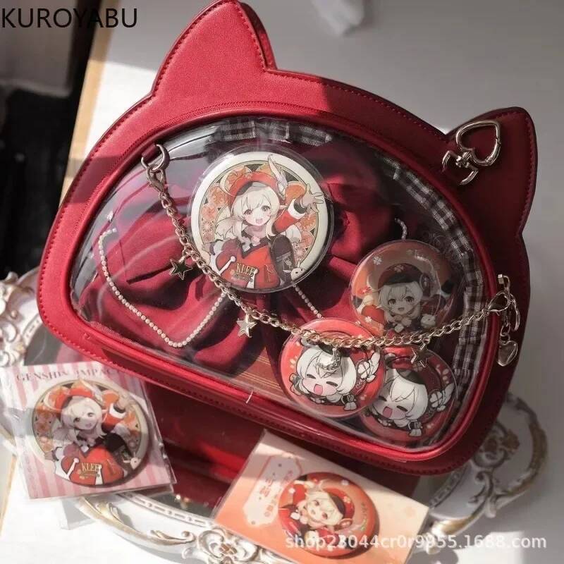 Cute Japanese Y2K Bag 2025 New Women's Handbag Uniform Cat Ears Itabag One Shoulder Gothic Haruku Fashion Transparent PU Bags