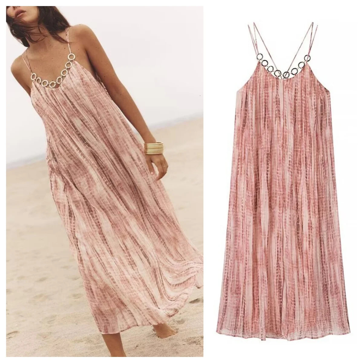 European and American style tiedye ring decoration holiday suspender dress 250604