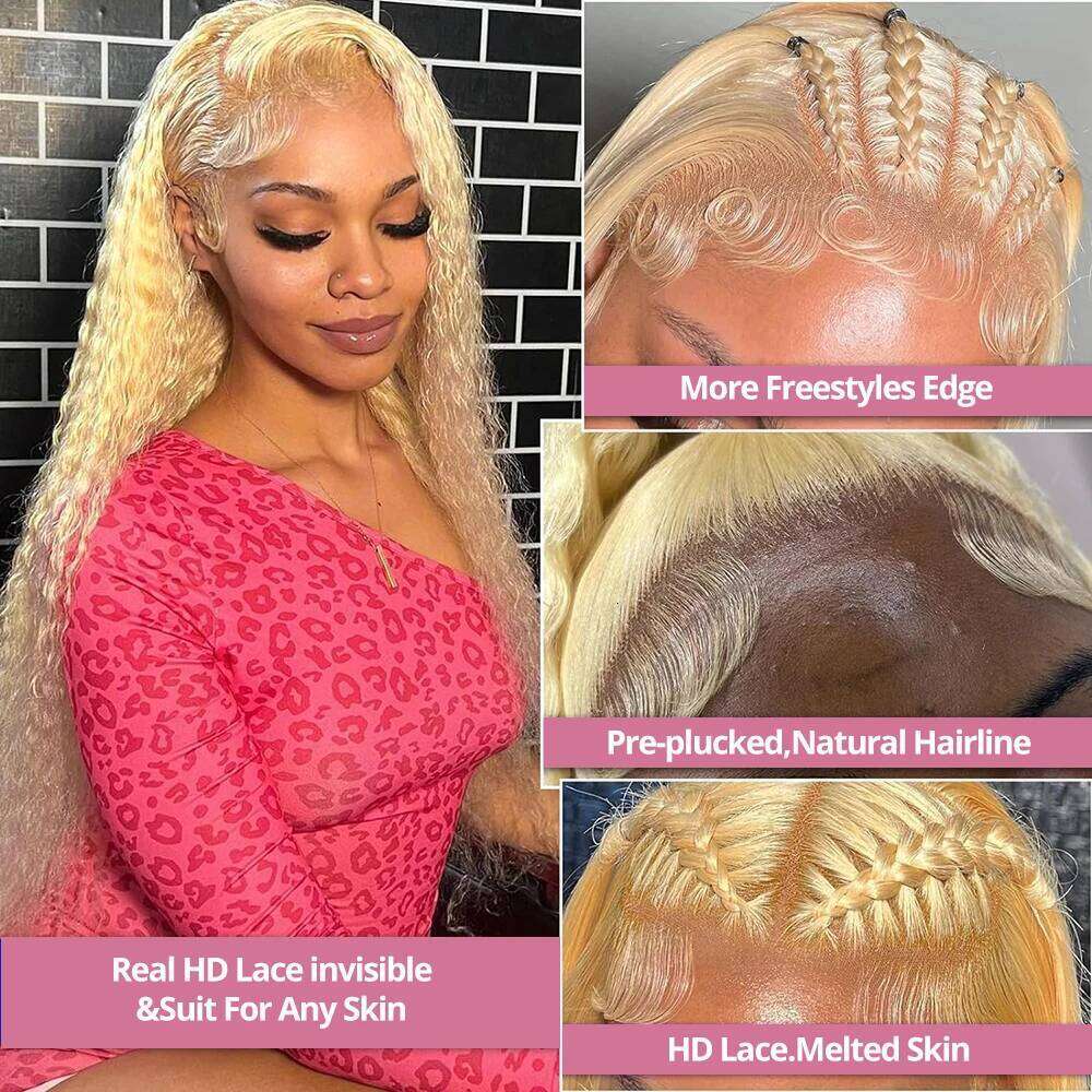30 40 Inch 613 Honey Blonde Color 13x6 HD Frontal Curly Wigs Deep Wave 13x4 Lace Front Human Hair Wig