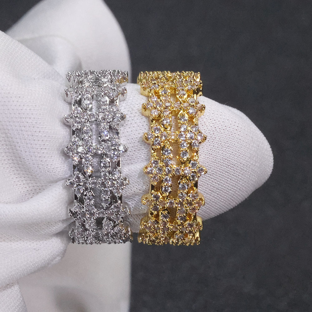 Hip Hop 8mm Micro Paved Full Diamond Ring Personality Trendy Jewelry Accessories Mens Moissanite Ring moissanite