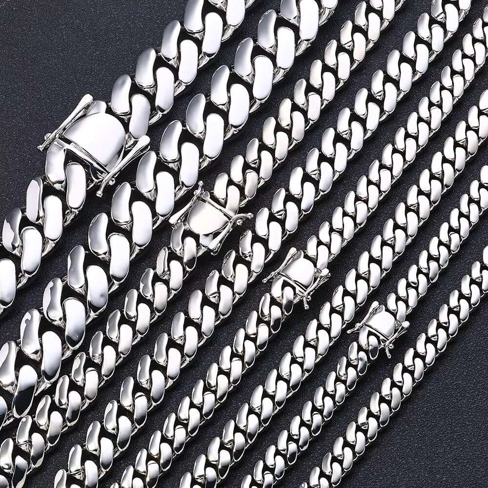8/10/12/15/19/22/30mm Heavy Solid Miami 925 Silver Cuban Chain 18K Gold Plated Hip Hop Fine Jewelry Necklace for Men