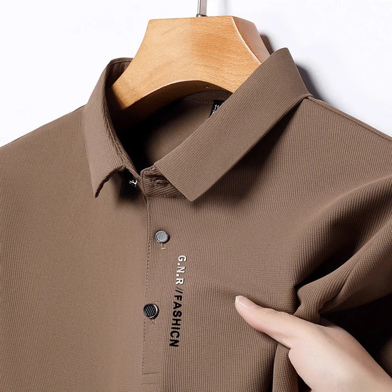 Mens Short Sleeve Solid Color Polo Shirt Breathable Comfortable Elastic Top Arrivals Casual Business Style 250604