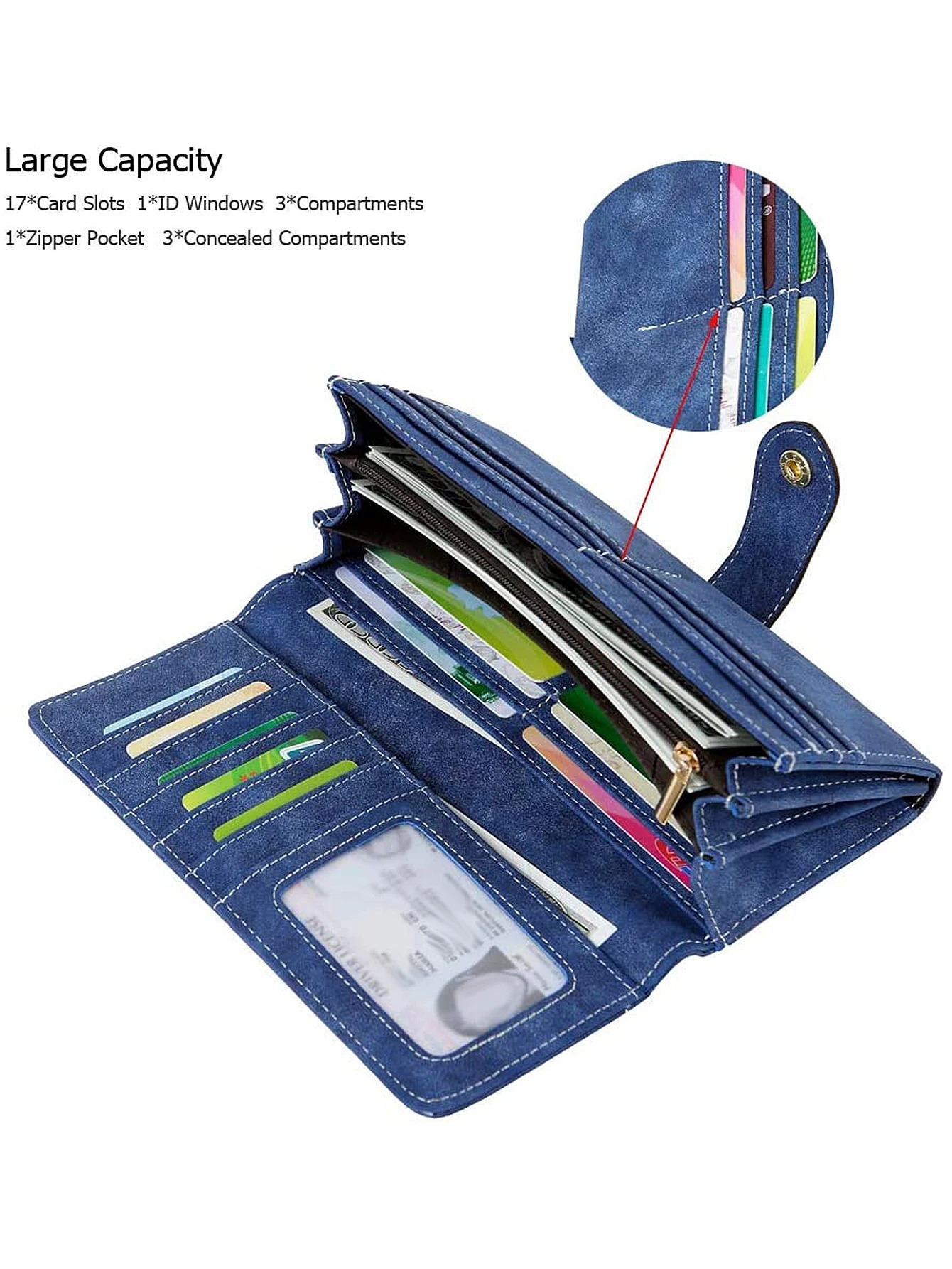 Retro frosted PU leather womens long wallet fashionable double fold zipper buckle large capacity multi card slot handbag 250605