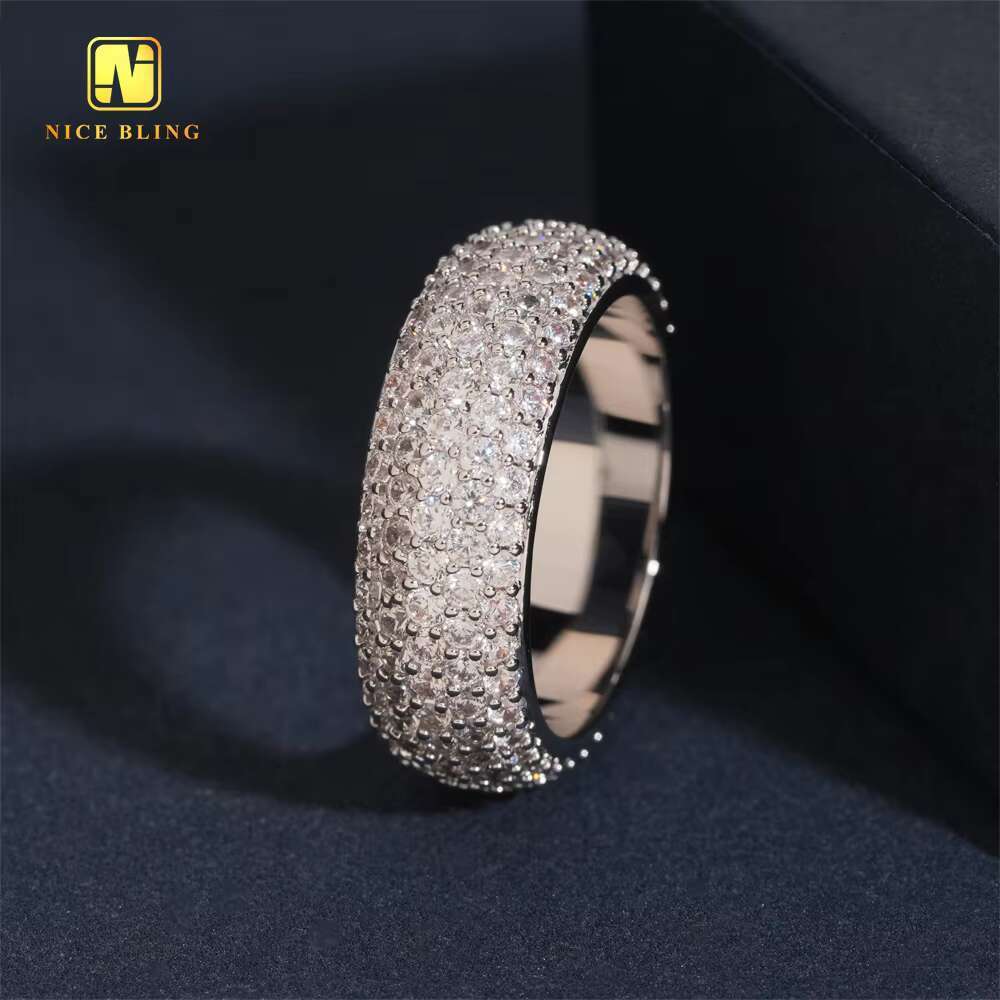 Ready To Ship 5ROW Diamond Daily Wear Men Ring Hip Hop Moissanite Jewelry Rapper Brass 5A Cubic Moissanite Fully Iced Out Diamond Ring