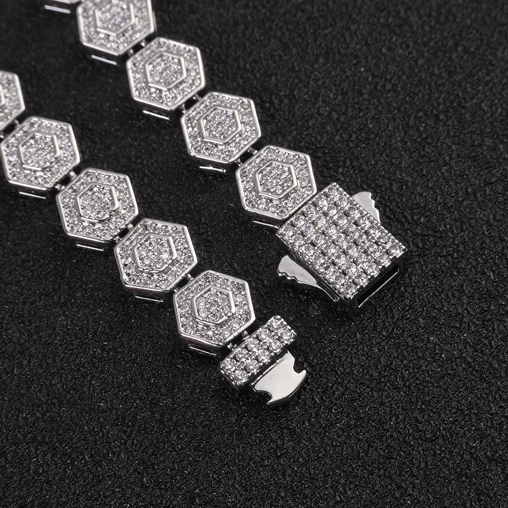 Hip Hop 8.5mm Hexagonal Rock Candy Chain Geometric Moissanite Bracelet Jewelry Accessories Mens Bracelet