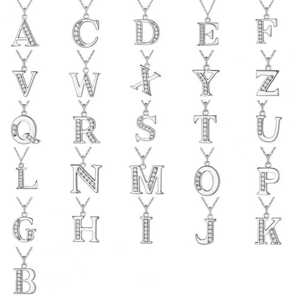 Men Women Initial Necklace 26 Letters Rhinestones Unisex Neck Chain Exquisite Electroplated Shiny Necklace Jewelry Accessories XJ250604