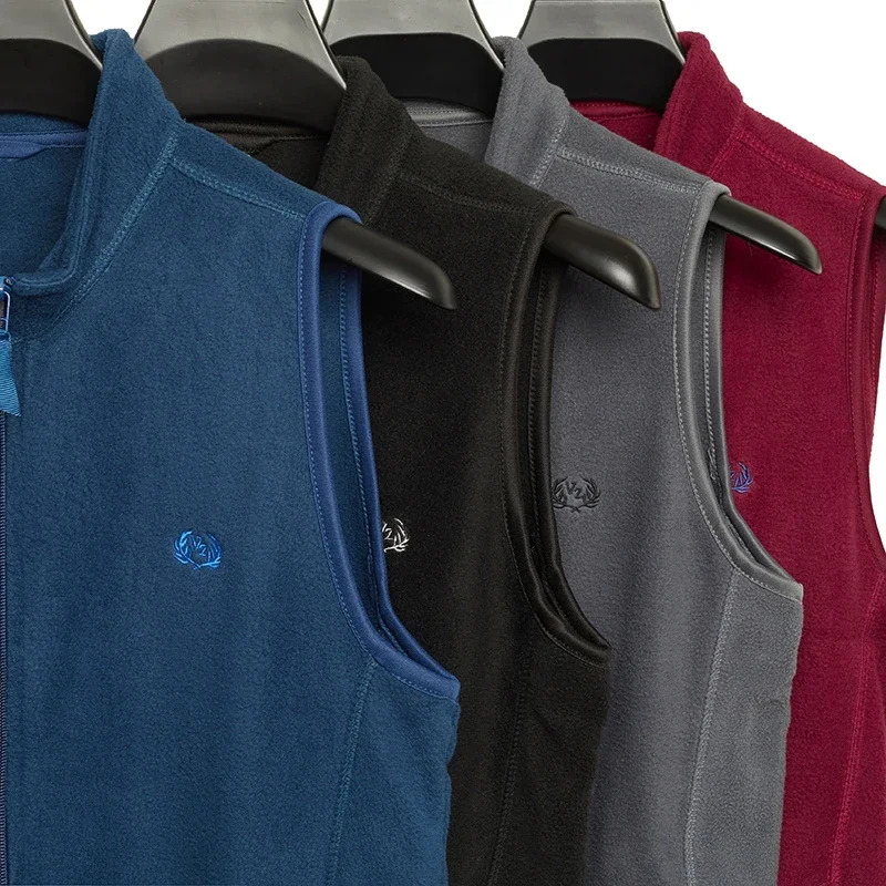 Mens Casual and Fashionable Fleece Embroidered Vest with Plush Jacket 250605Z