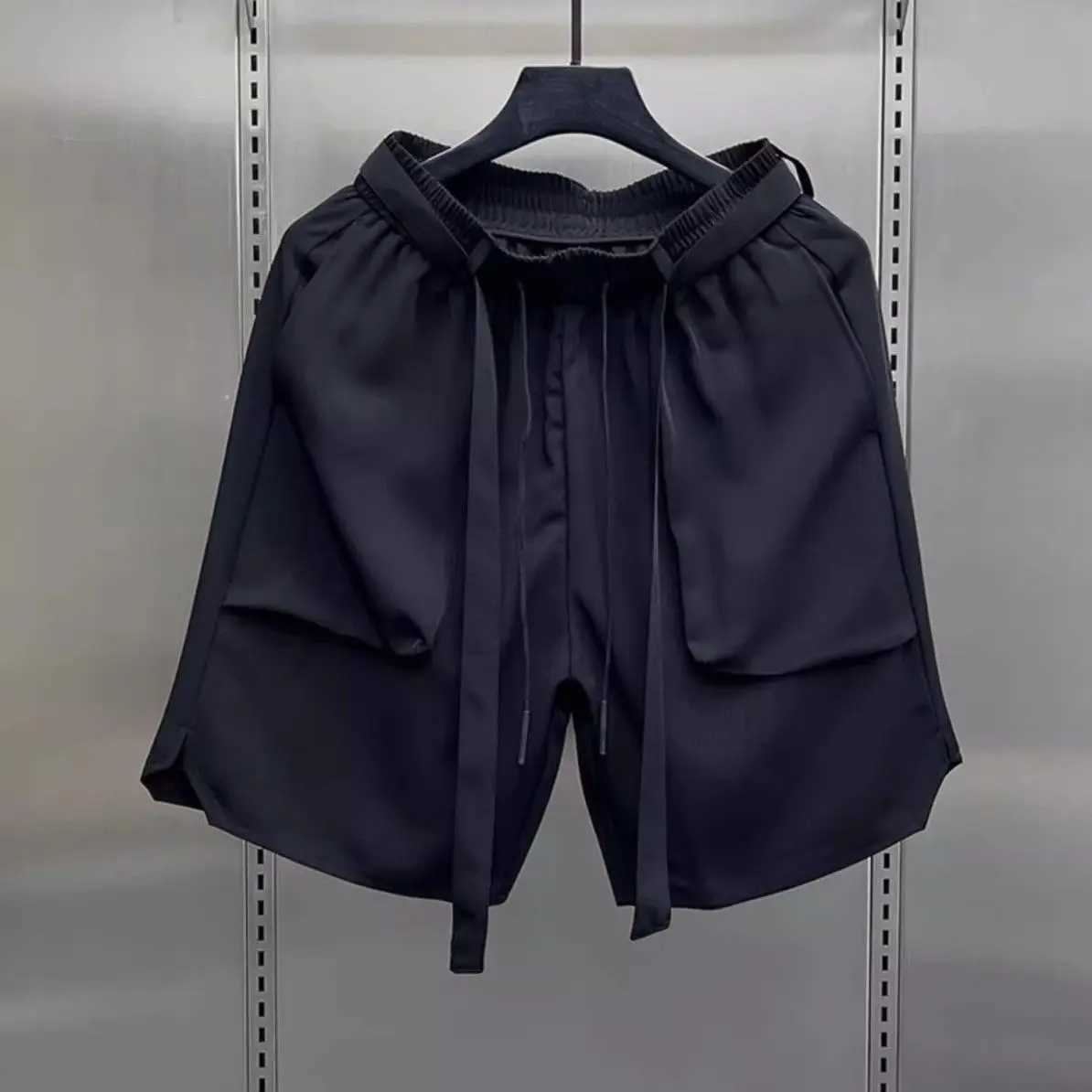 Mens Summer Pure Color Coffee Drawstring Casual Ice Silk Lightweight Breathable Loose Fit Trendy Straight Fit 5 Inch Shorts XJ250605