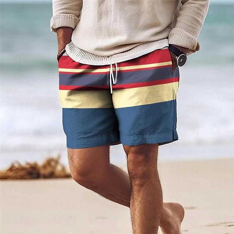 Stripe Colorful 3D Printed Short Pants For Men Clothes Color Splicing Beach Shorts Harajuku Fashion Vacation Hawaiian Bermudas XJ250605