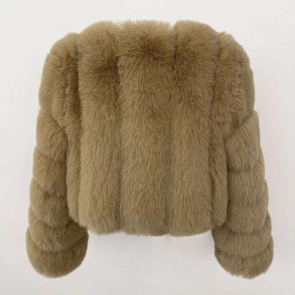 MENINA 2025 Winter Jacket Women Faux Fur Coat Short V-neck High Waist Outerwear Fashion Thickened Warm Commuting Long Sleeves