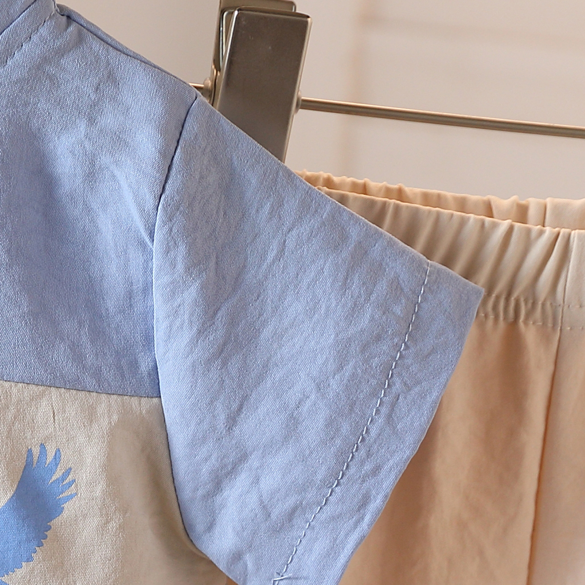 2-piece summer baby boy casual patchwork stand up collar printed full open short sleeved shirt and printed pants, suitable for Ramadan holiday, daily 