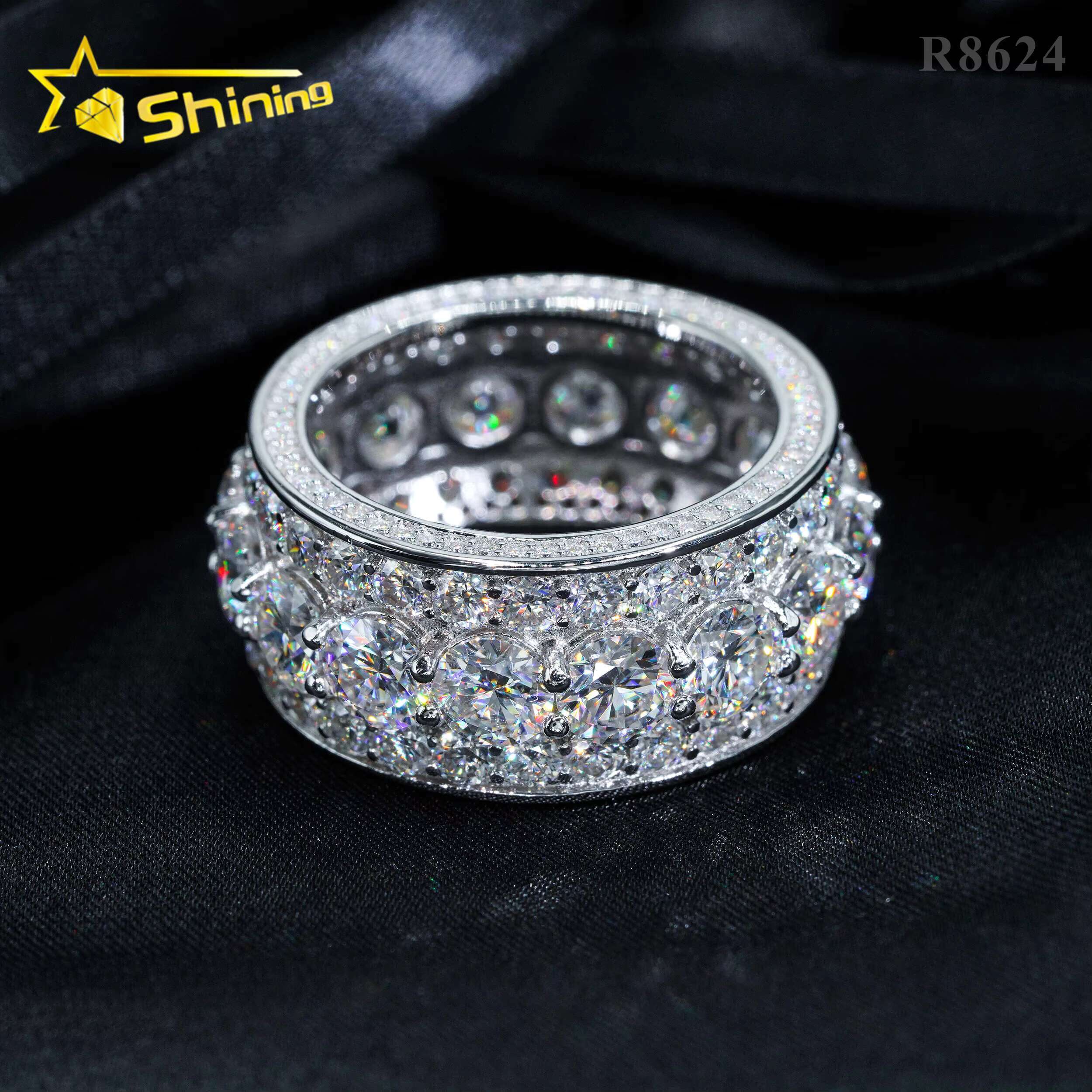Drop Shipping Pass Diamond Tester 925 Sterling Silver White Gold Plated VVS Diamond Hip Hop Jewelry Diamond Moissanite Men Ring
