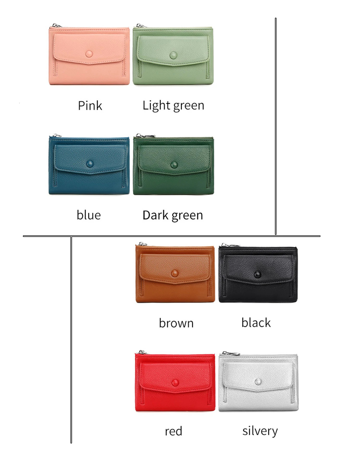 Womens wallet PU leather short double zippered simple solid color large capacity credit card holder bag with coin pocket 250605