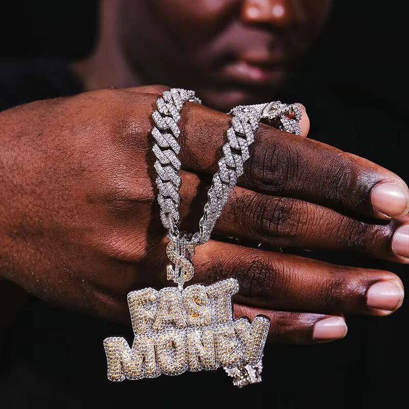 Men's custom 925 silver letter pendant hip hop jewelry moissanite diamond initial pendant