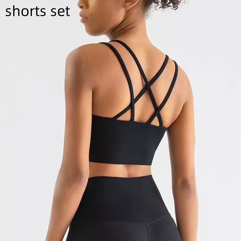 Women Yoga Sets Push Up Fitness Hotty Biker Shorts Sports Bra Back Cross High Waist Elastic Sportswear Outfits Gym Suits Cloth Running Workout Tracksuits