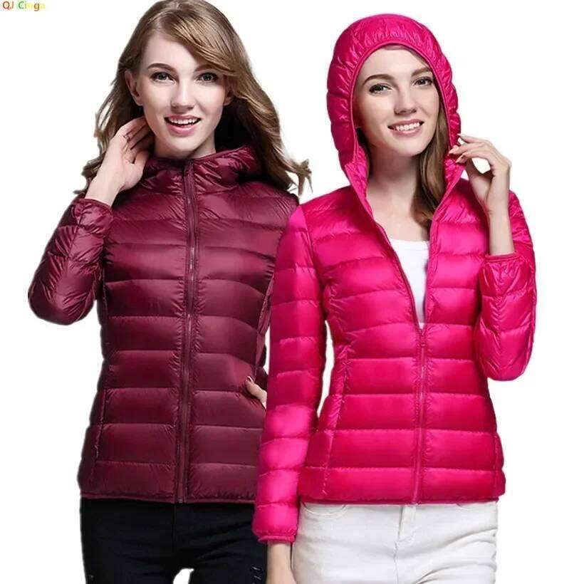 Winter Women's Light Down Hooded Jacket,Red Blue Khaki Green Available,European Size S-XXL,Women Coats