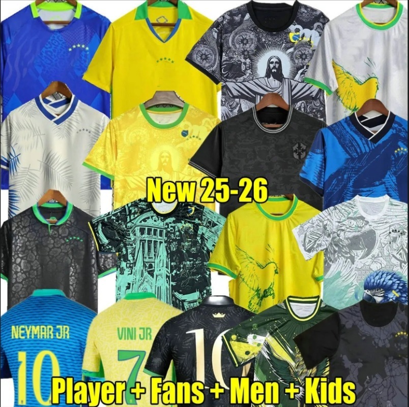 BraziLS Soccer Jersey 24 25 26 Copa America Cup NEYMAR VINI JR 2025 BrasIL National Team Football Shirt 2026 JESUS Special Home Fans Player Men Kids Kit Sets RODRYGO