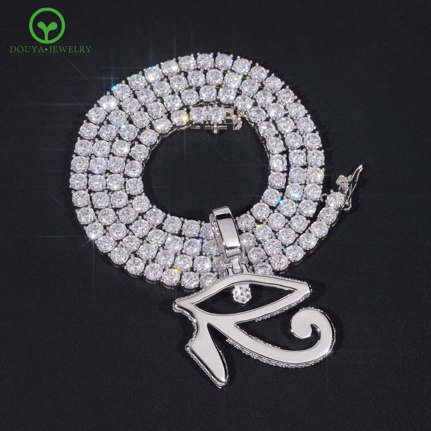 Wholesale Gold Plated Moissanite Pendant Necklace Initial Letter Design Dia Simulant Fashion Jewelry