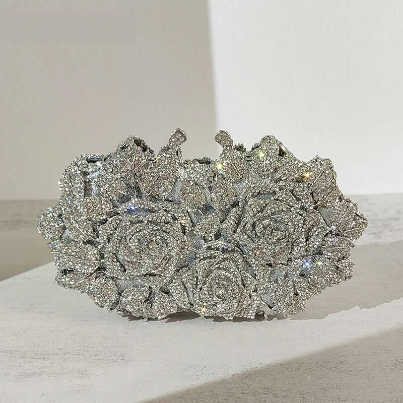 Rose Crystal Evening Clutch Bags Women New Boutique Sparkling Dia Flower Purses And Handbags Wedding Party