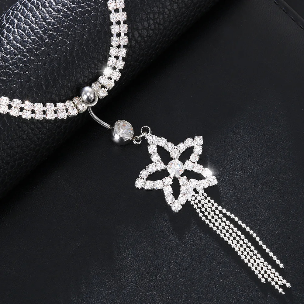 Rhinestone Tassel Star Dangle Waist Chain Women Piercing Navel Chain Belly Button Ring Waist Chain Navel Piercing Body Jewelry 250530