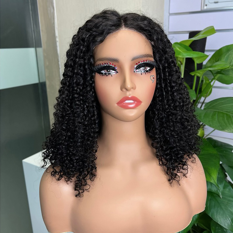 human hair 5x5 pixie cut wavy wig realistic natural black shade with luscious curls