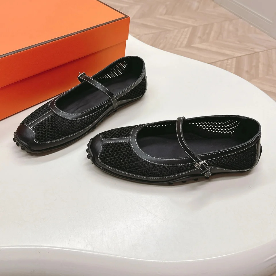 2025 est Arrial Handmade Shoes For Woman Mary Janes Mesh Round-Toe Buckle-Strap Woman Flats Casual Shoes Mules Botas Mujer 250603