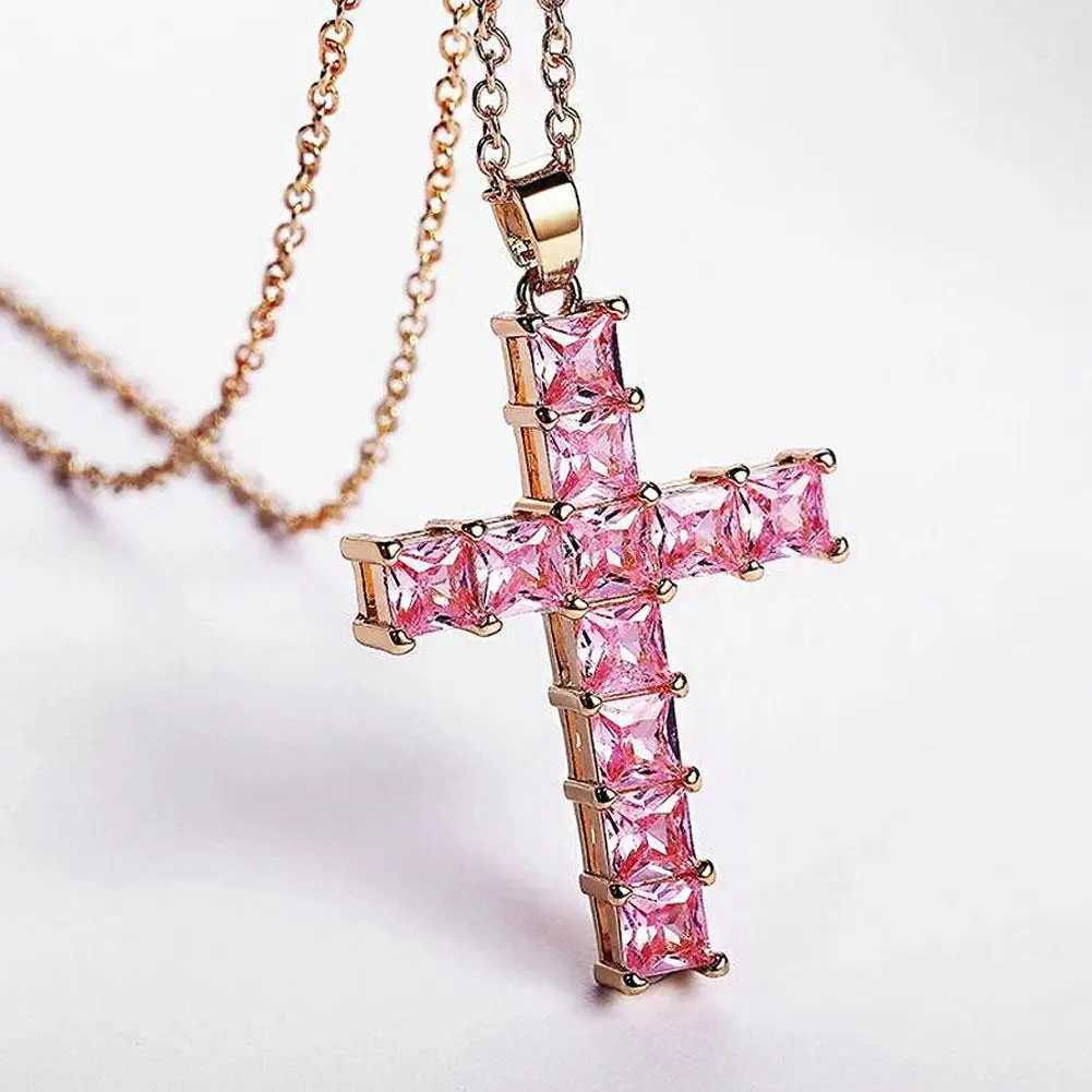 Cross Necklace Multi Color Crystal Cross Pendant For Women Necklace Cross Shape Necklace Pendant Party Jewelry XJ250604