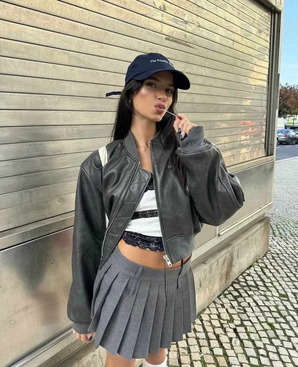 Padded Traf Autumn-Winter New Fashion Spice Girl Style Short Chunky Texture Women's Jacket Motorcycle Leather