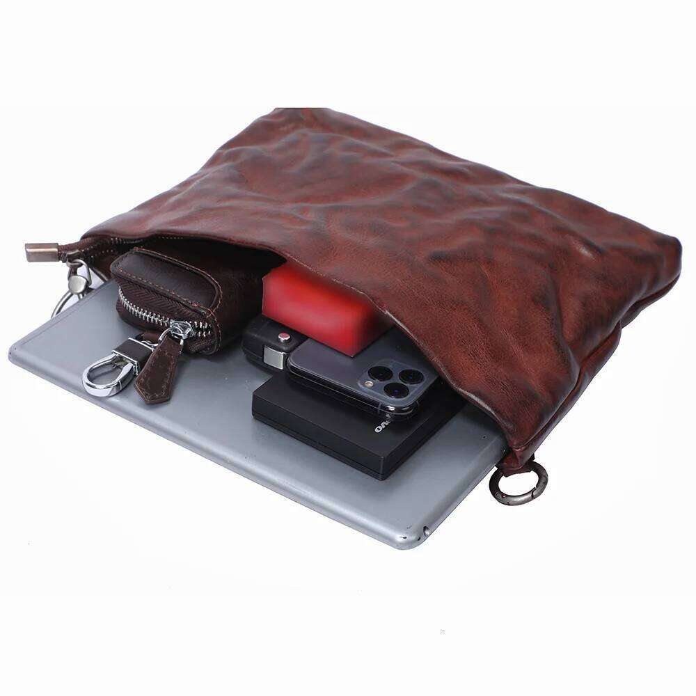 Genuine Men's Casual Shoulder Clutch Fashion Cowhide Chest Bag Vegetable-Tanned Leather Hand Coloring 2025/06/05