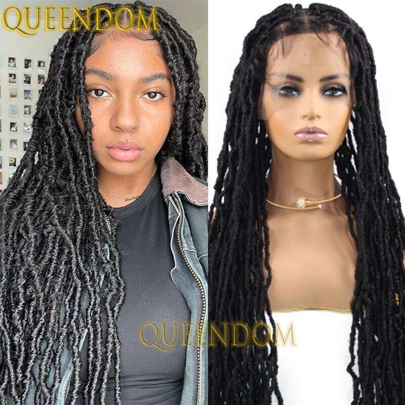 Synthetic Butterfly Locs Braid 40 Inch Distressed Jumbo Passion Twist Plait Braids Full Lace Box Braided Black Women Wig