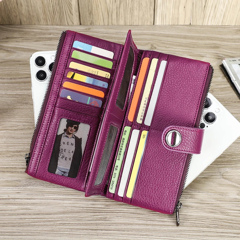 CONTACTS Genuine Leather Long Wallets for Women Full Grain AirTag Purse Card Holder Money Clip Coin Clutch Wallet 250605