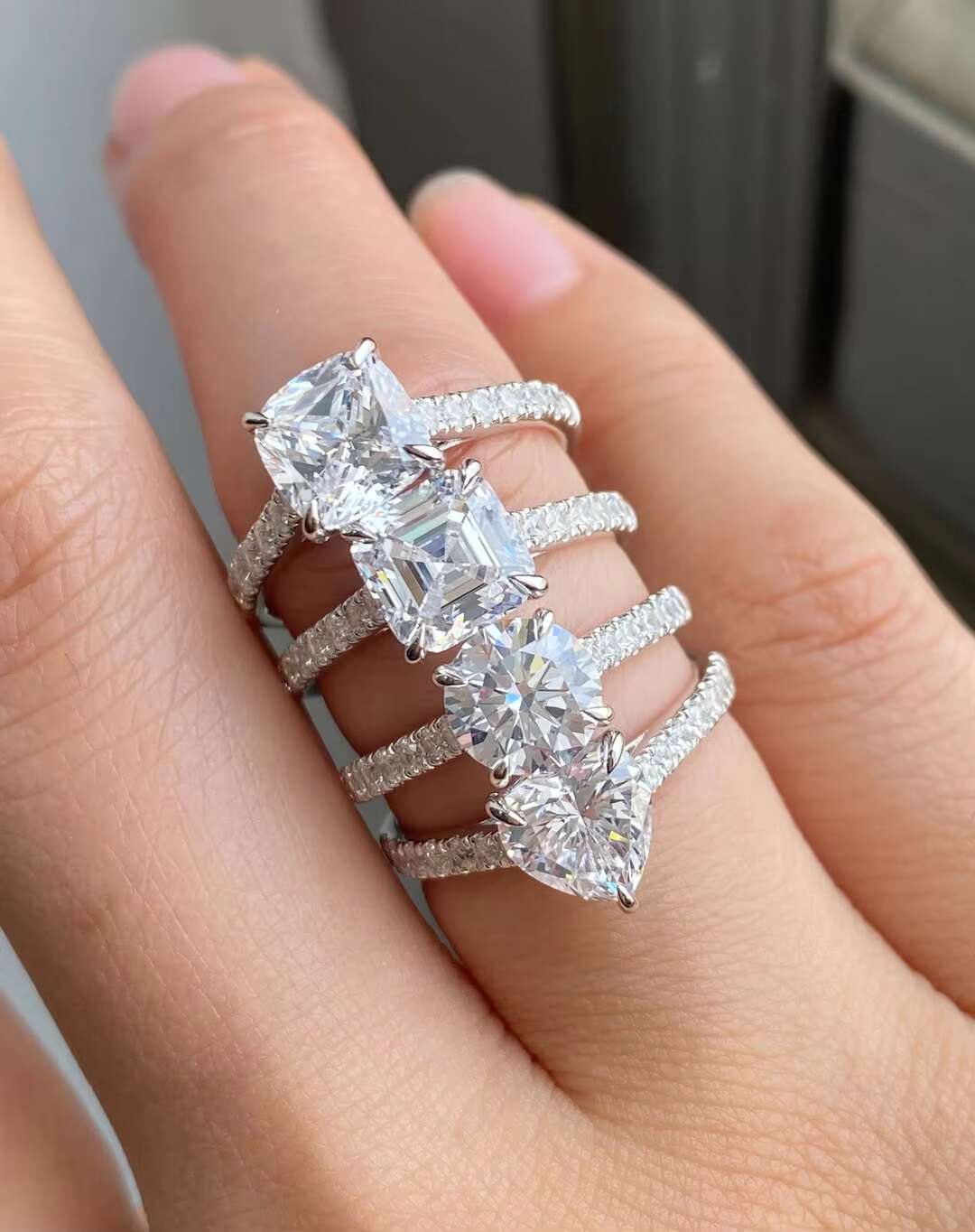 10k white gold 2ct mosan ring with different cut shapes defvvs1 moissanite diamond engagement ring with gra