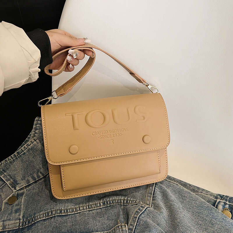 Trendy Women's New Fashion Letter Embossed Handbag Shoulder Elegant Versatile Simple Crossbody Small Square Bag