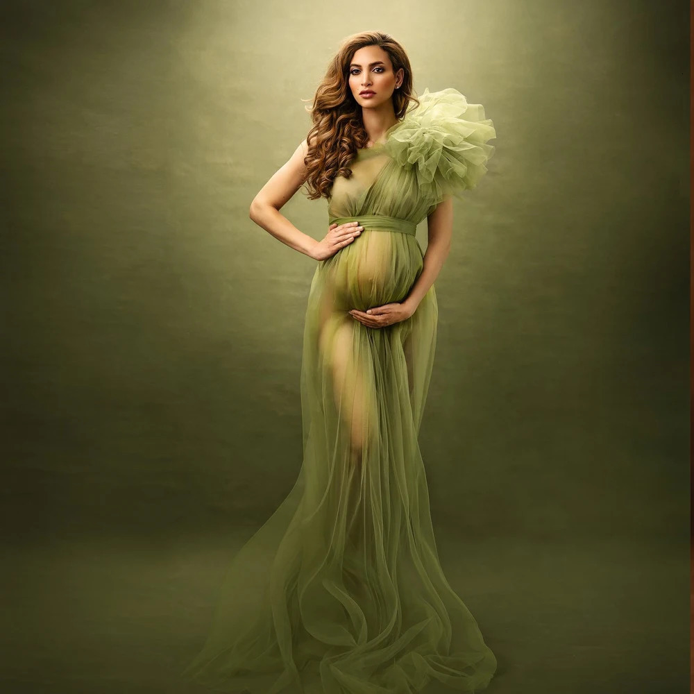 Maternity Pography Dresses Studio Props Sexy Perspective Mesh Single Shoulder Dress Poshoot Dress For Women 250530