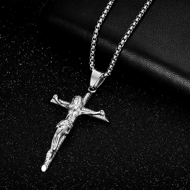 Vacuum Plated Stainless Steel Jesus Cross Pendant Necklace Religious Jewelry Accessory