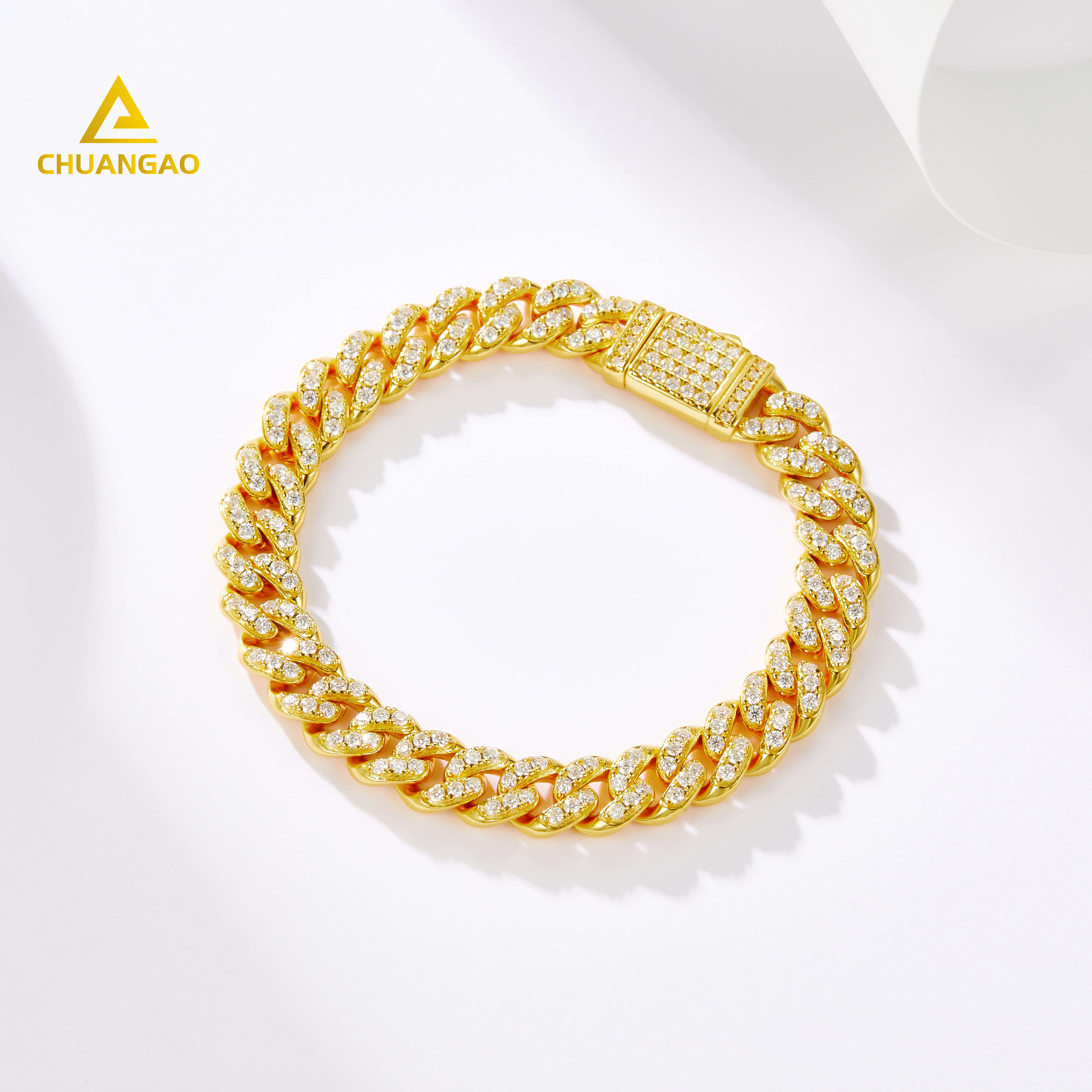 Silver 925 Gold Plated Mossinate DEF VS+ Pass Tester Diamond Tennis Cubain Bracelet Gra Cuban Custom Fine Diamond Jewelry Men