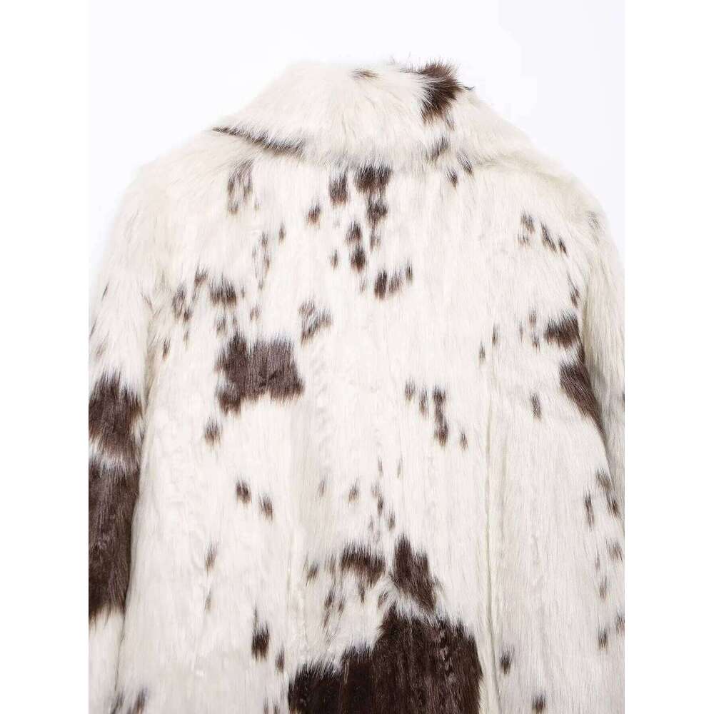 Women's Fashion Printed Faux Fur Long Autumn and Winter Warm Embellished Leopard Coat Fluffy Jacket
