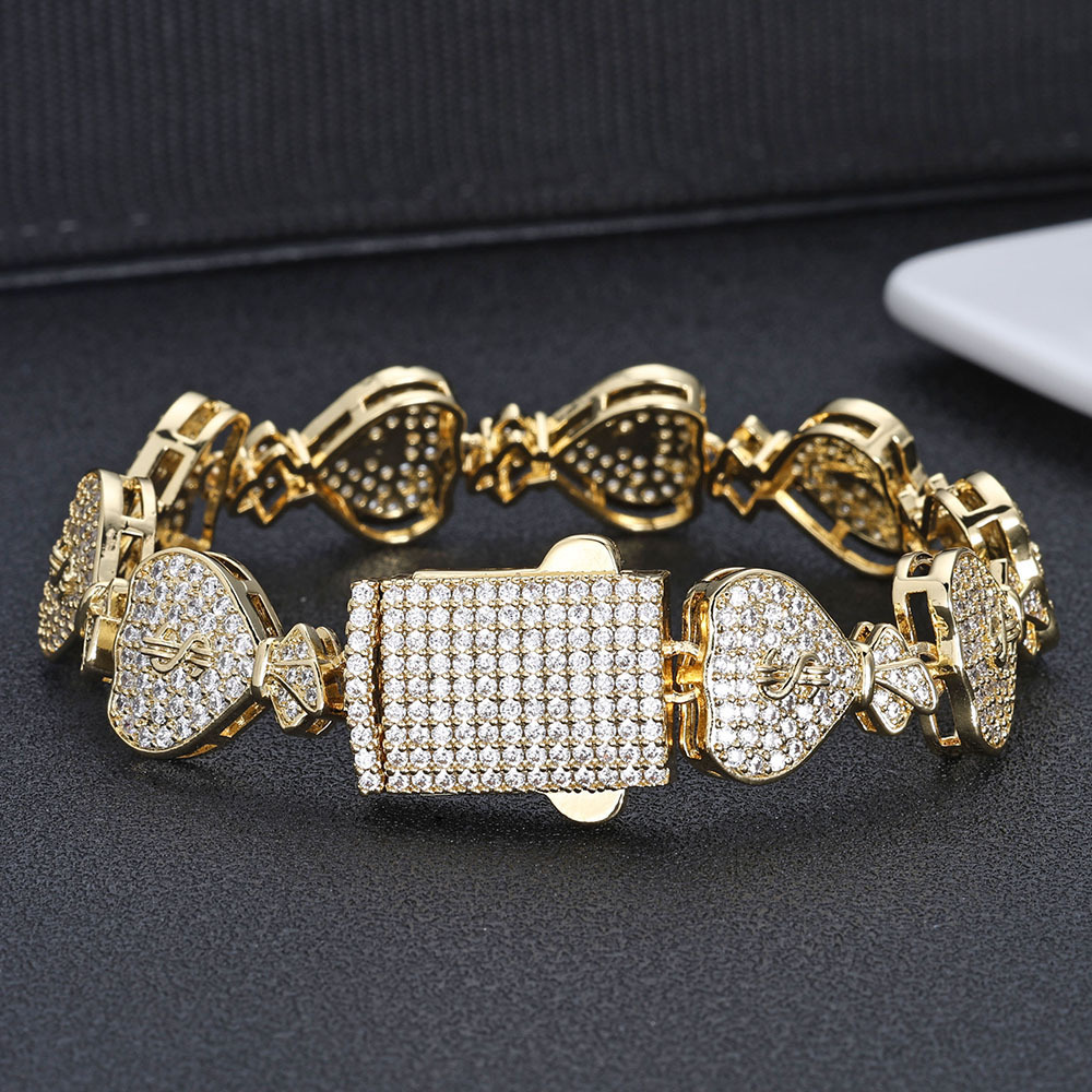 Hip hop 15mm USD Money Bag Cuban Bracelet Accessories Trendy Moissanite Mens Bracelet Accessories