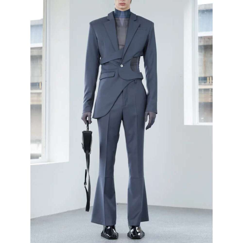 Coats Designer Women VGH Solid Hollow Out Casual Irregular Blazers For Women Notched Collar Long Sleeve Spliced Button Temperament Blazer Female New D