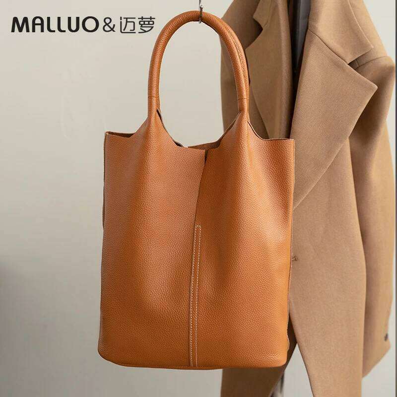 OLOEY Bucket Ladies Women Casual Genuine Cow Leather Shoulder Bags ladies Tote Handbags Big Shopper Bag for Female