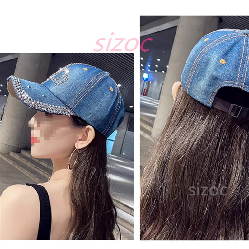 Women Autumn Crown Cotton Denim Baseball Caps Girls Diamond Bling Hat 250603