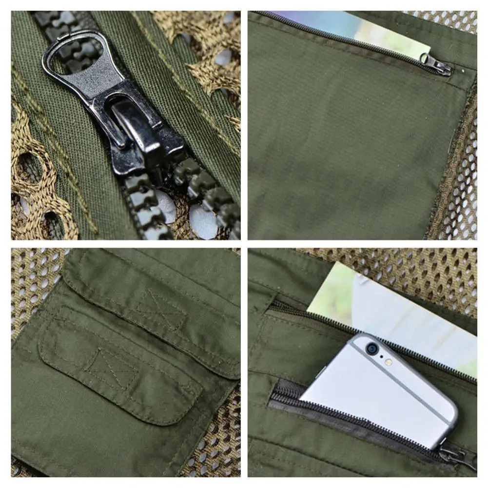 Summer Men Vest Coat Hollow Out Mesh Zipper Clre Multipocket Jacket Lightweight Sleeveless Male Waistcoat For Work Wear 250605Z