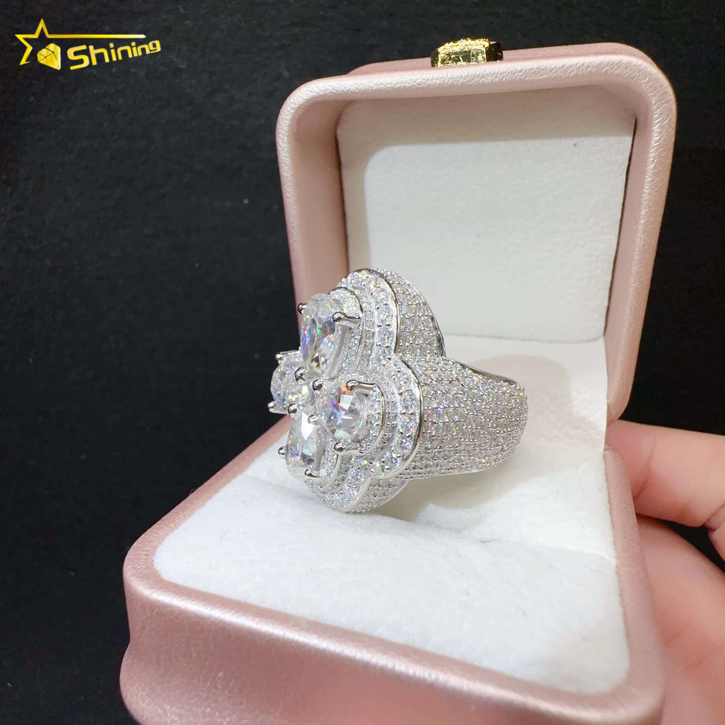 Hip Hop Iced Out Rings Custom Lab Diamond Vvs Moissanite Iced Out Jewelry Cross Ring