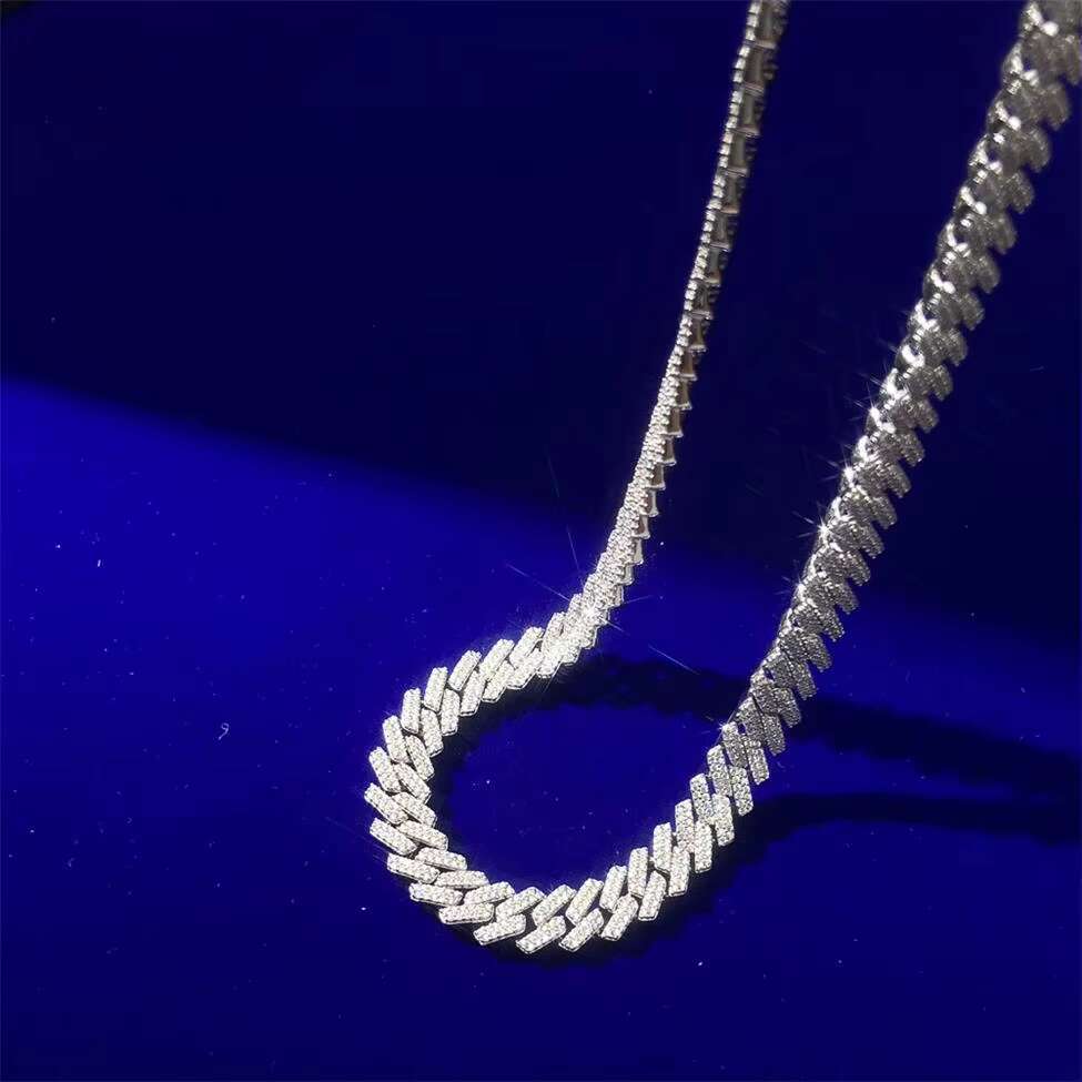 High Quality Hip Hop Micro Pave 8MM Iced Out Vvs Moissanite Diamond Gold Plated 925 Sterling Silver Cuban Link Chain Necklaces