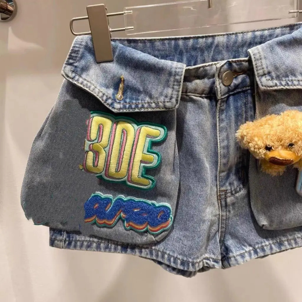 Nicemix 3D Teddy Bear Patch n Slim Fit Denim Shorts for Women Summer Stylish High Waist Loose Casual Jeans Women 250604