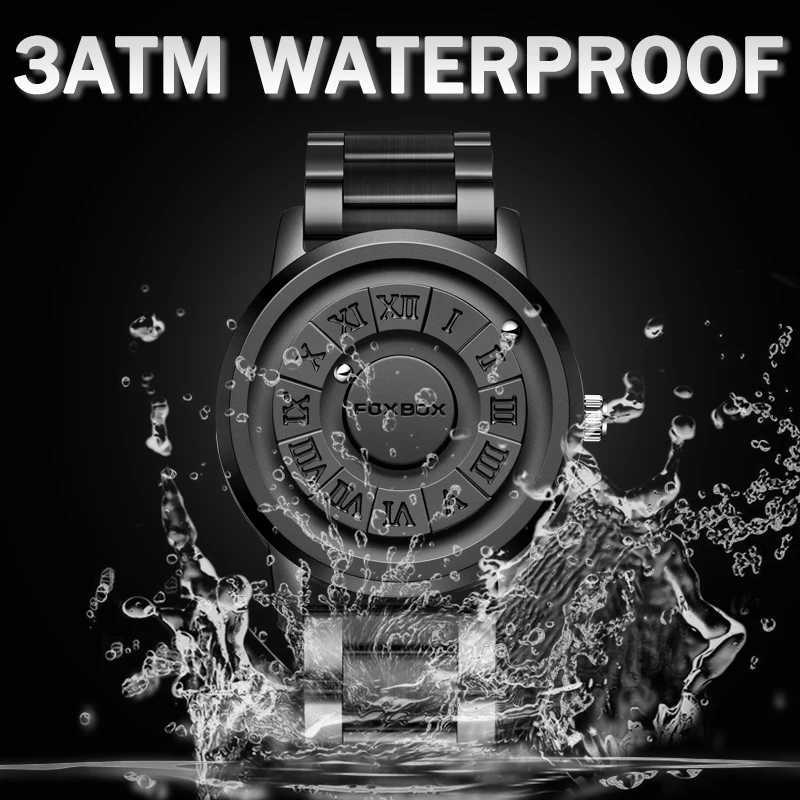 LIGE Brand FOXBOX Quartz Mens Watch Creative Scrolling Beads Luxury Watches Men Stainless Steel Band Magnetic Force Mens Watch Y250605