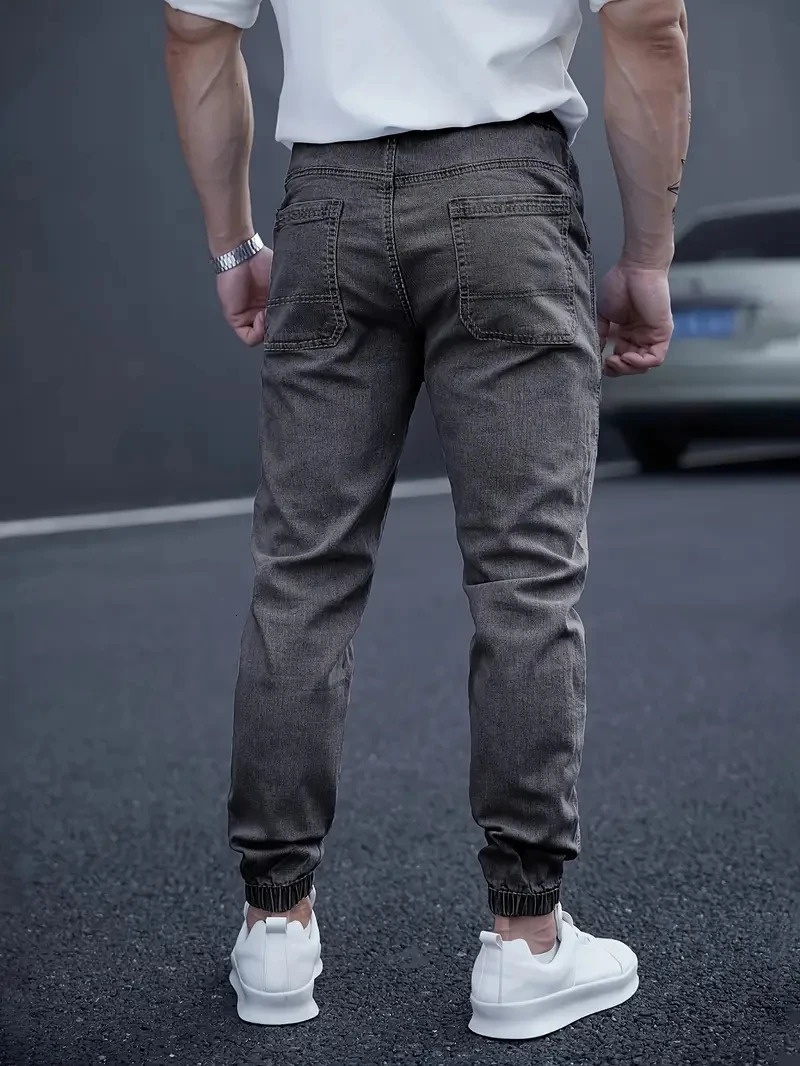 2025 Spring Autumn Black Blue Cargo Jeans Men Streetwear Denim Jogger Pants Baggy Harem Jean Trousers Plus Size 250605Z