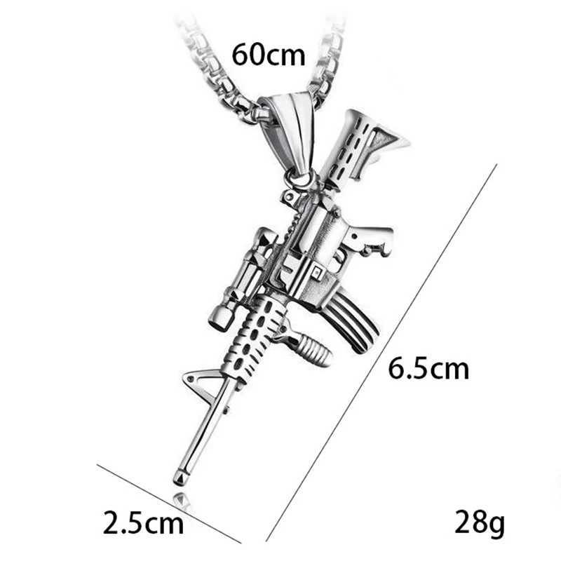 Mens Machine Gun Pendant Necklace Hip Hop Punk Black Gold Color Stainless Steel Chain Retro Accessories Hippie Rapper Jewelry XJ250604