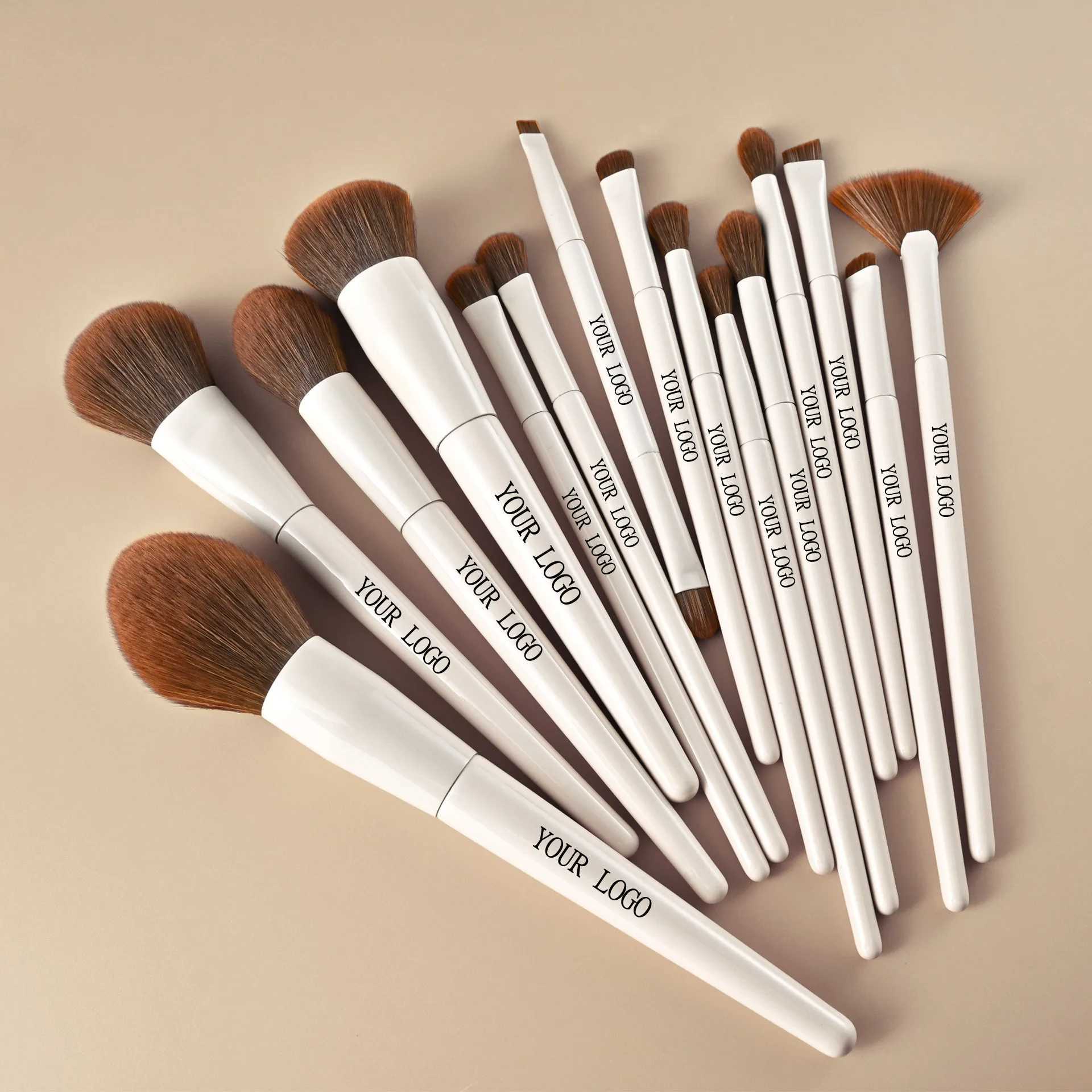 15pcs Makeup Brushes Custom White Color Brown Hair Makeup Brush Set Private Label Pro Beauty Tools Wholesale 5set/lot W250605